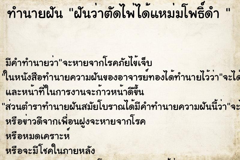 ทำนายฝันทำนายฝันฝันว่าตัดไพ่ได้แหม่มโพธิ์ดำ